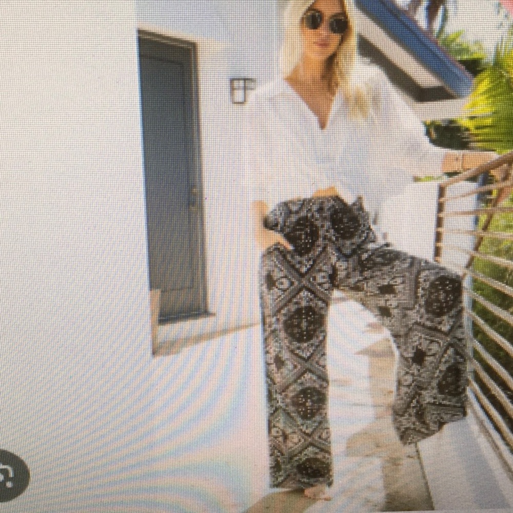 MONTEAU/ B&W”PAISLEY BANDANA PRINT- WIDE LEG LINEN PANTS/NWT